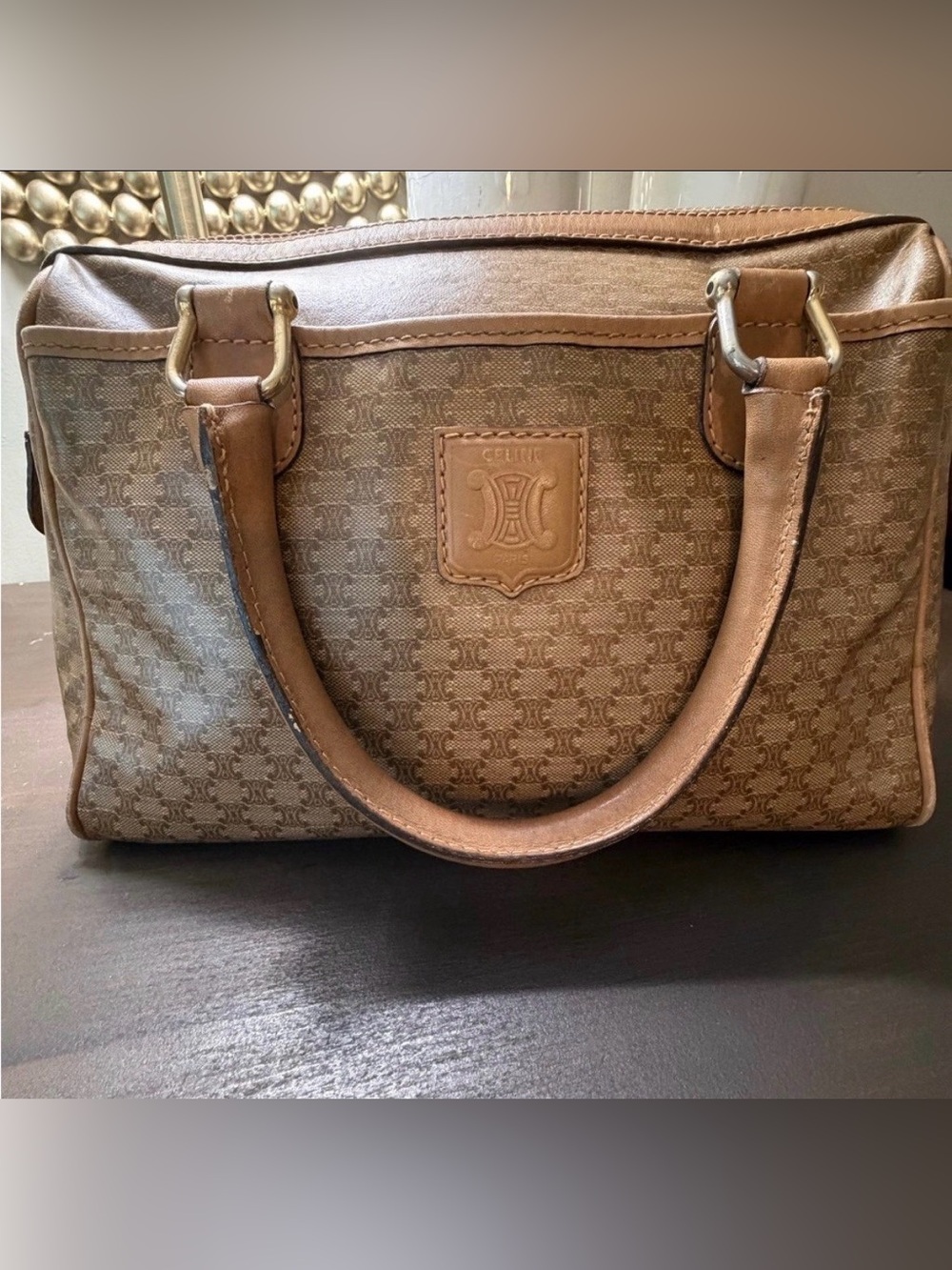 Celine Macadam Boston Bag (Mid-Size) Brown PVC Leather Satchel
